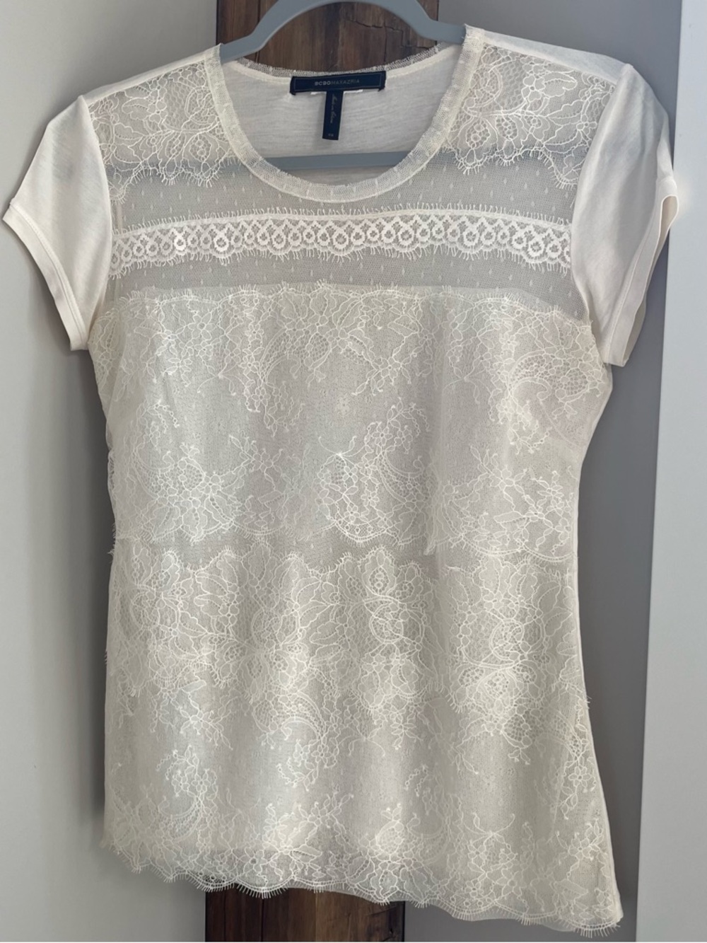 BCBGMaxAzria Ivory Lace Short Sleeve Tee